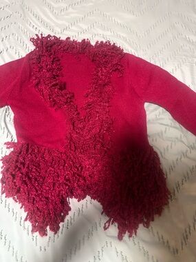 SHEIN Burgundy Fringe Open-Front Cardigan Sweater